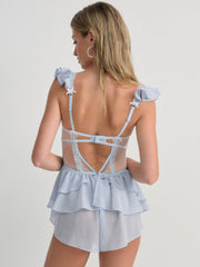 Blair Bow Romper — Blue