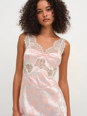 Audrey Jacquard Midi Slip — Peach