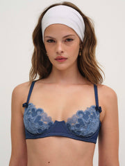 Denim Hearts Underwire Bra — Blue