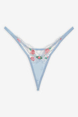 Vintage Rose Eyelet Thong Panty — Blue