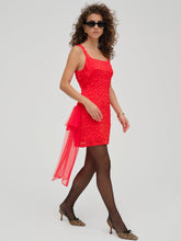 Frosted Organza Mini Dress — Red