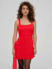 Frosted Organza Mini Dress — Red