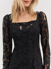 Claudia Rose Lace Long Sleeve Mini Dress — Black