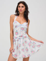 Doily Bouquet Mini Dress — White