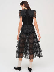 Daisy Eyelet Midi Dress — Black