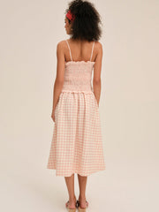 Petal Gingham Midi Dress — Peach