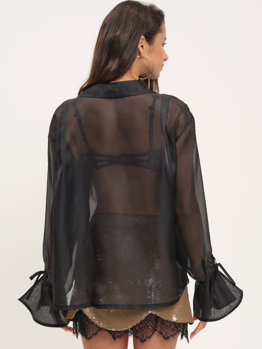 Organza Button-Up Blouse — Black