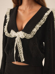 Frenchy Pointelle Knit Cardigan — Black