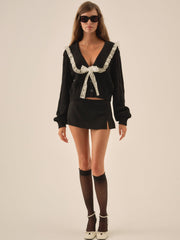 Frenchy Pointelle Knit Cardigan — Black