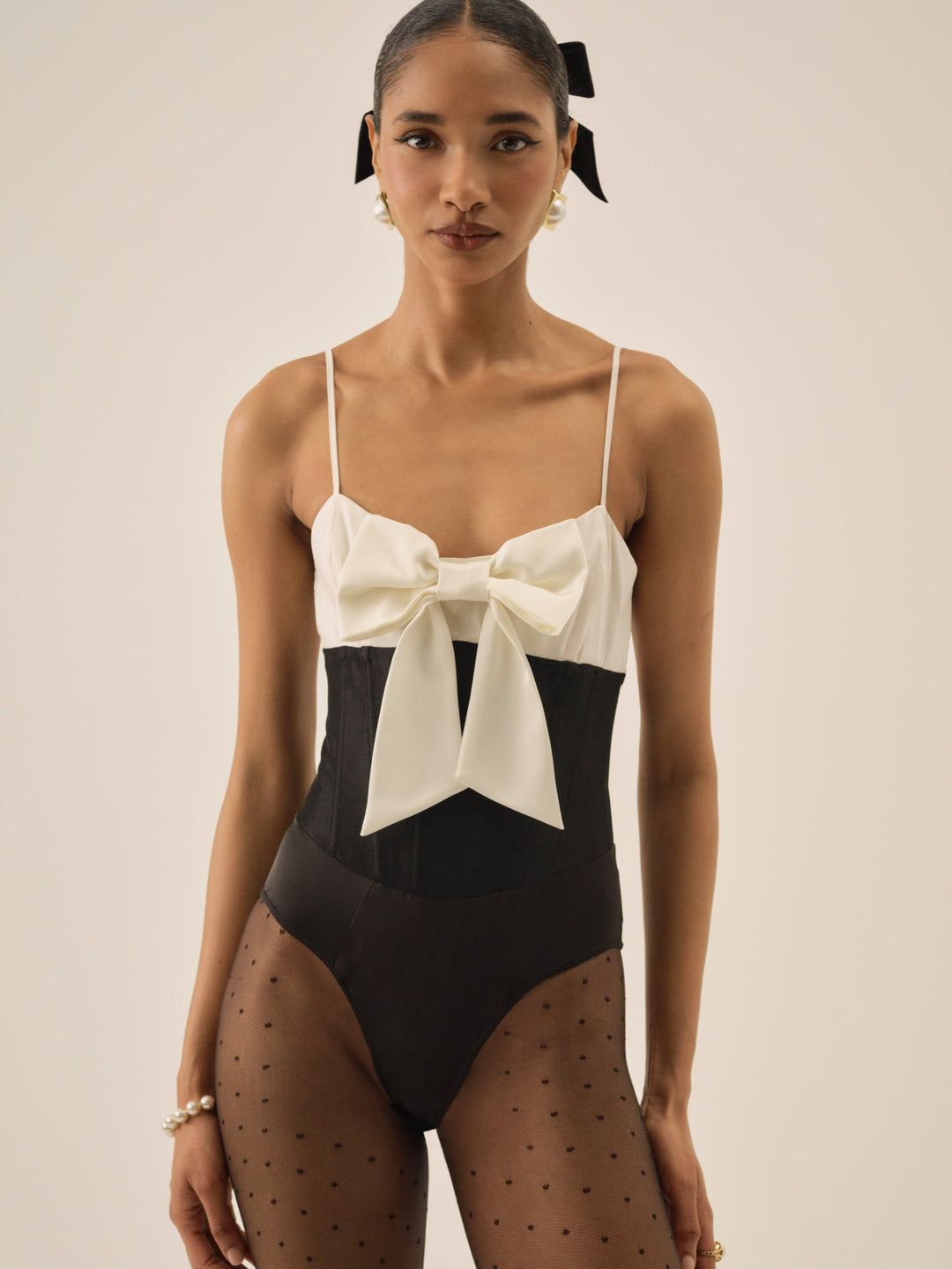 Emalie Taffeta Bodysuit — Black