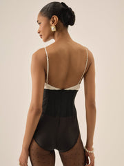 Emalie Taffeta Bodysuit — Black