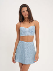 Glitter Grid Bustier Top — Blue