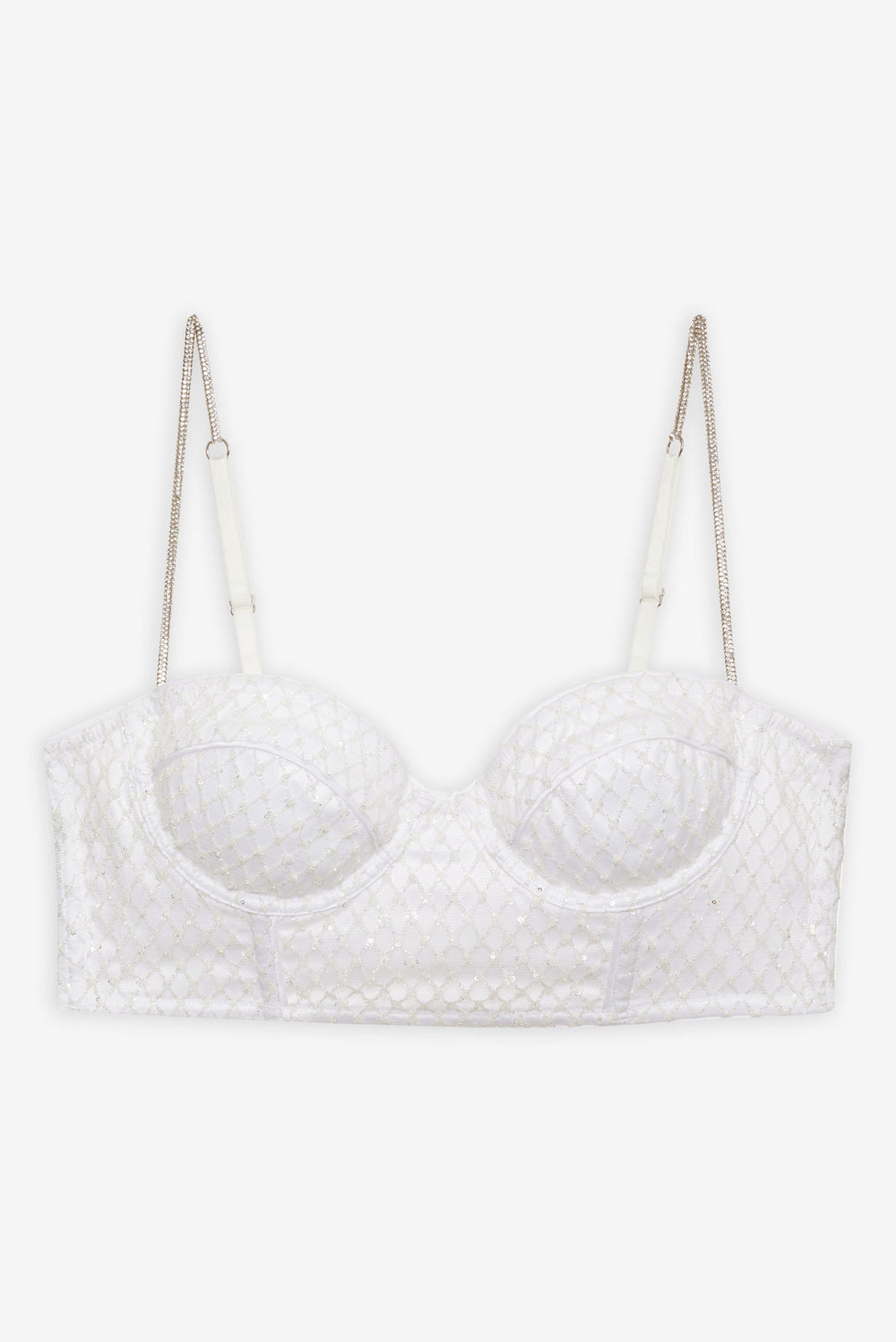 Glitter Grid Bustier Top — White