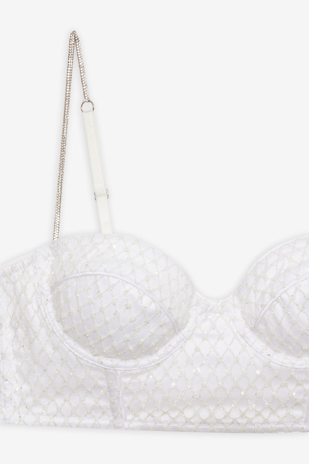 Glitter Grid Bustier Top — White