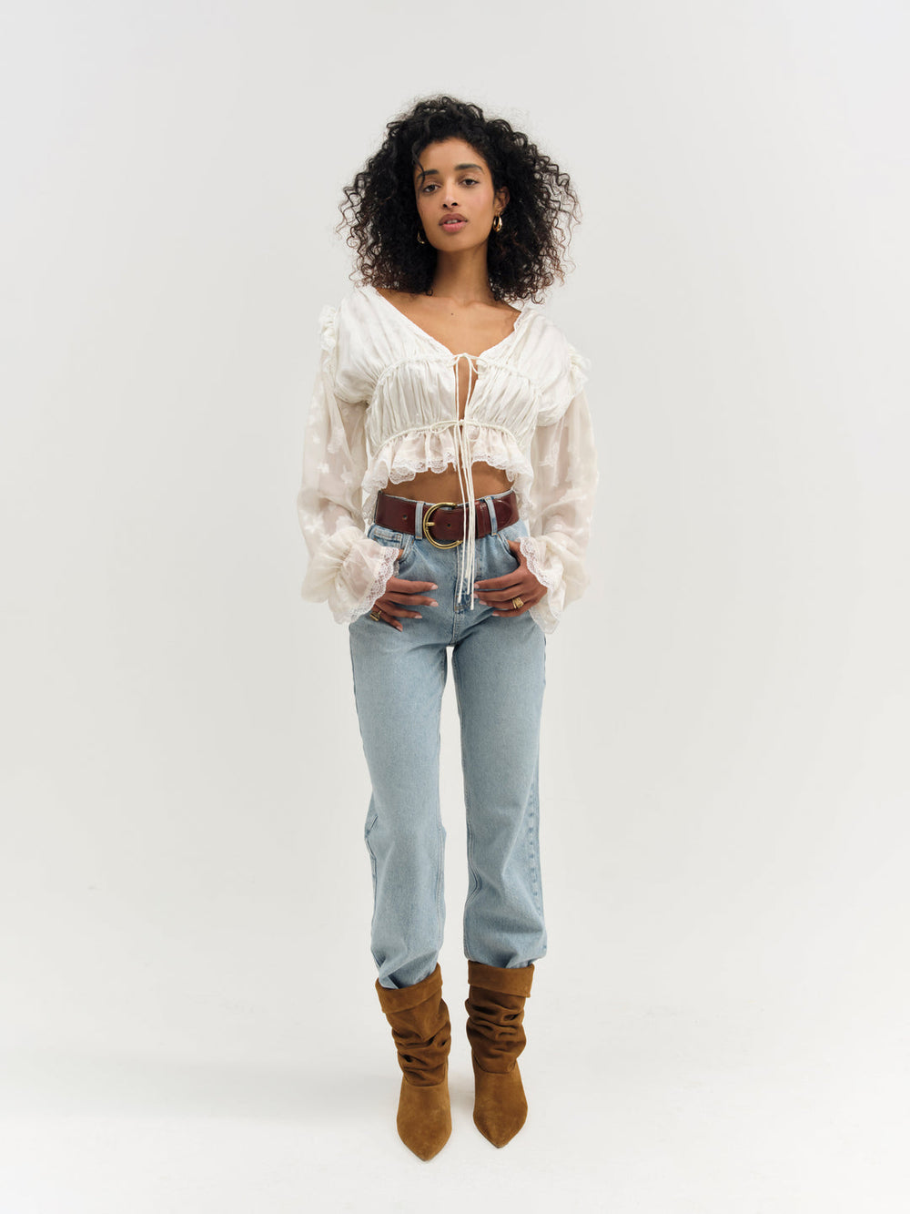 Jeanne Jacquard Top — Cream