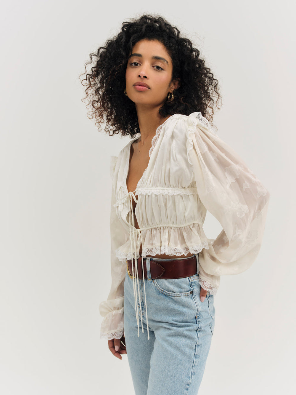 Jeanne Jacquard Top — Cream