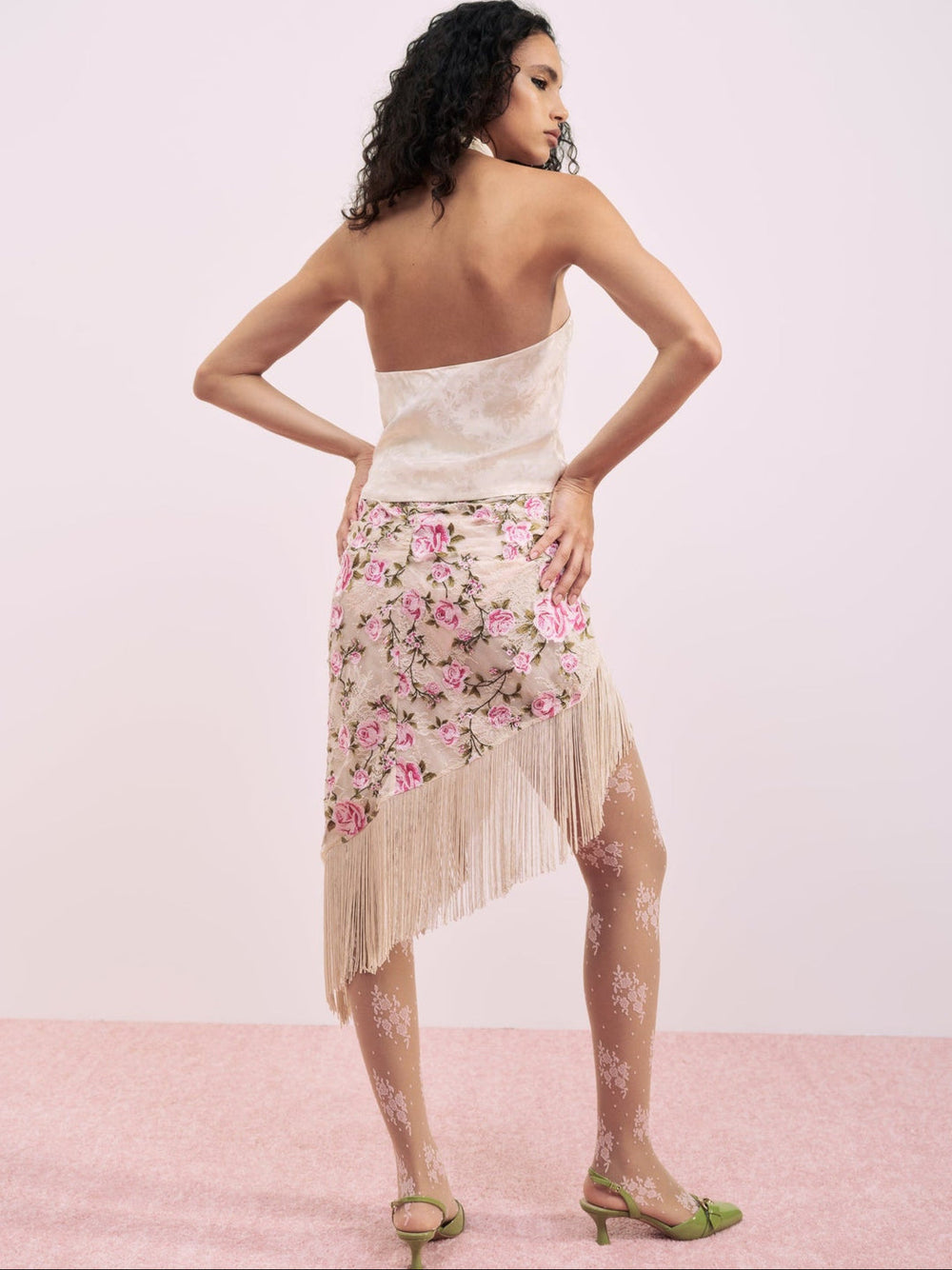 Esme Silk Jacquard Top — Pink