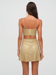 Glitter Grid Bustier Top — Gold