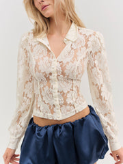 Claudia Rose Lace Button Down Top — Cream