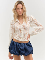 Claudia Rose Lace Button Down Top — Cream