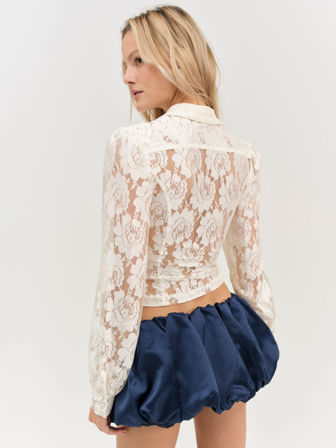 Claudia Rose Lace Button Down Top — Cream