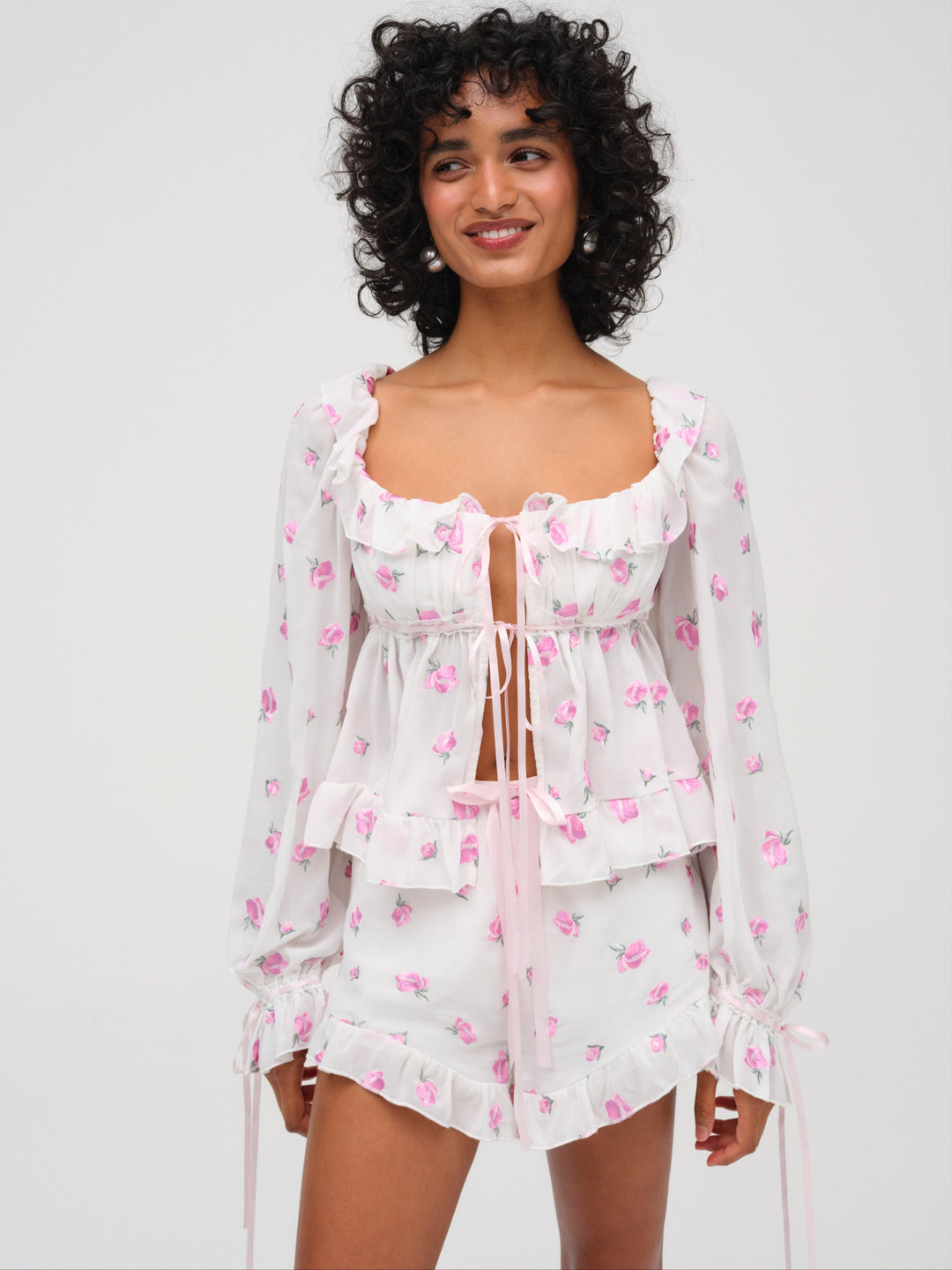 Fiona Floral Top — White