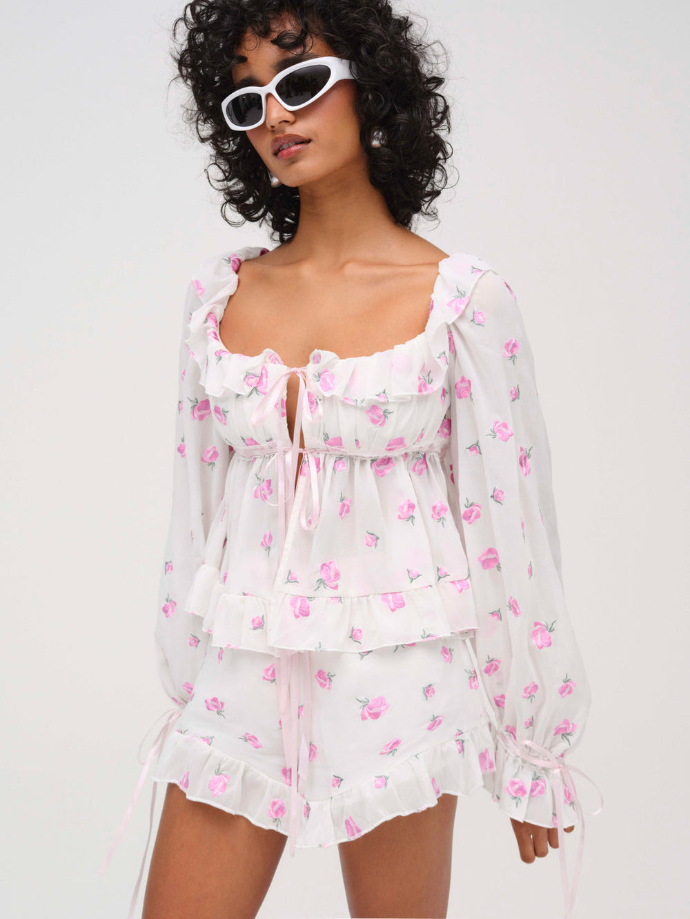 Fiona Floral Top — White