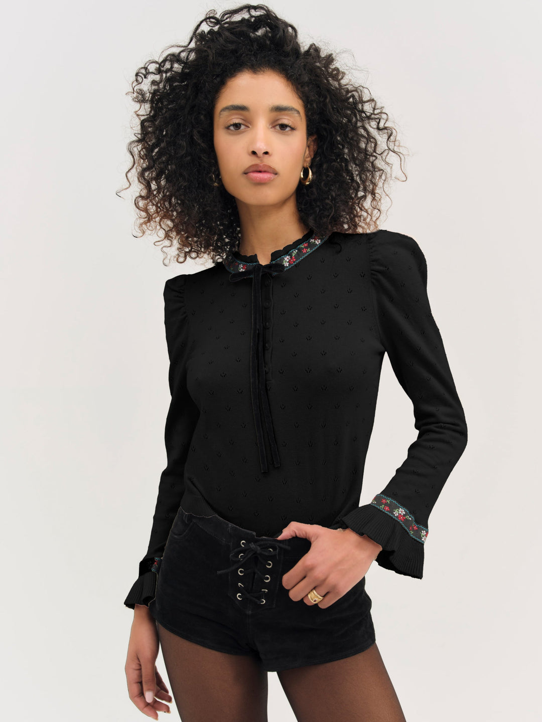 Naomi Knit Long Sleeve Top — Black