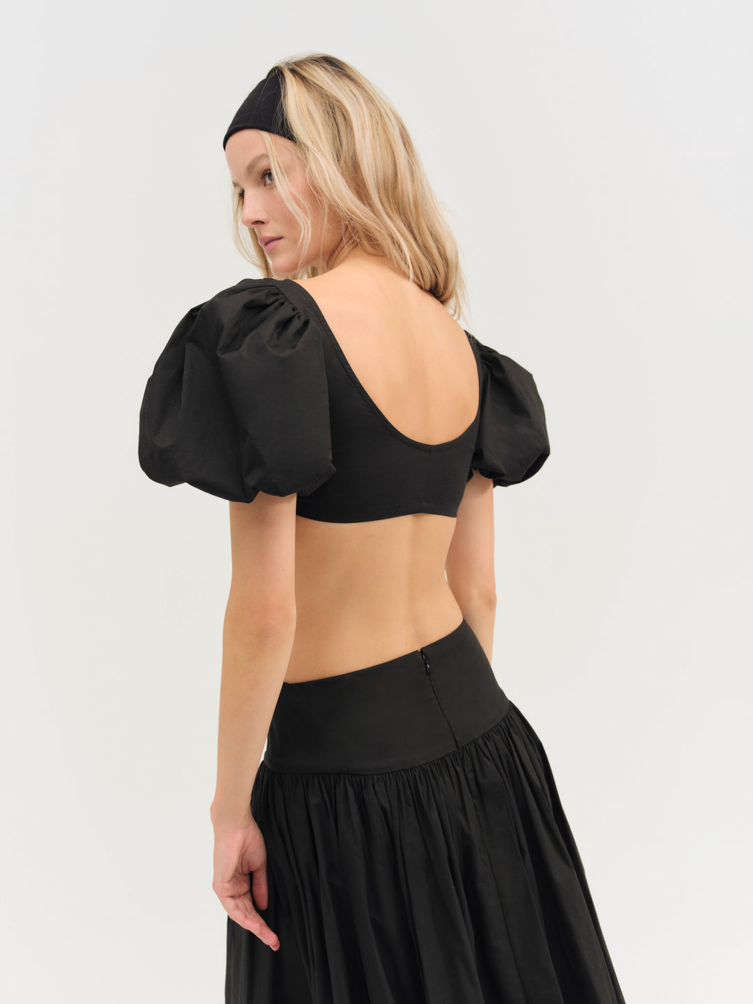 Helena Crop Poplin Top — Black