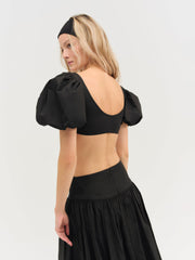 Helena Crop Poplin Top — Black