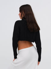 Vera Cropped Cut Out Sweater — Black