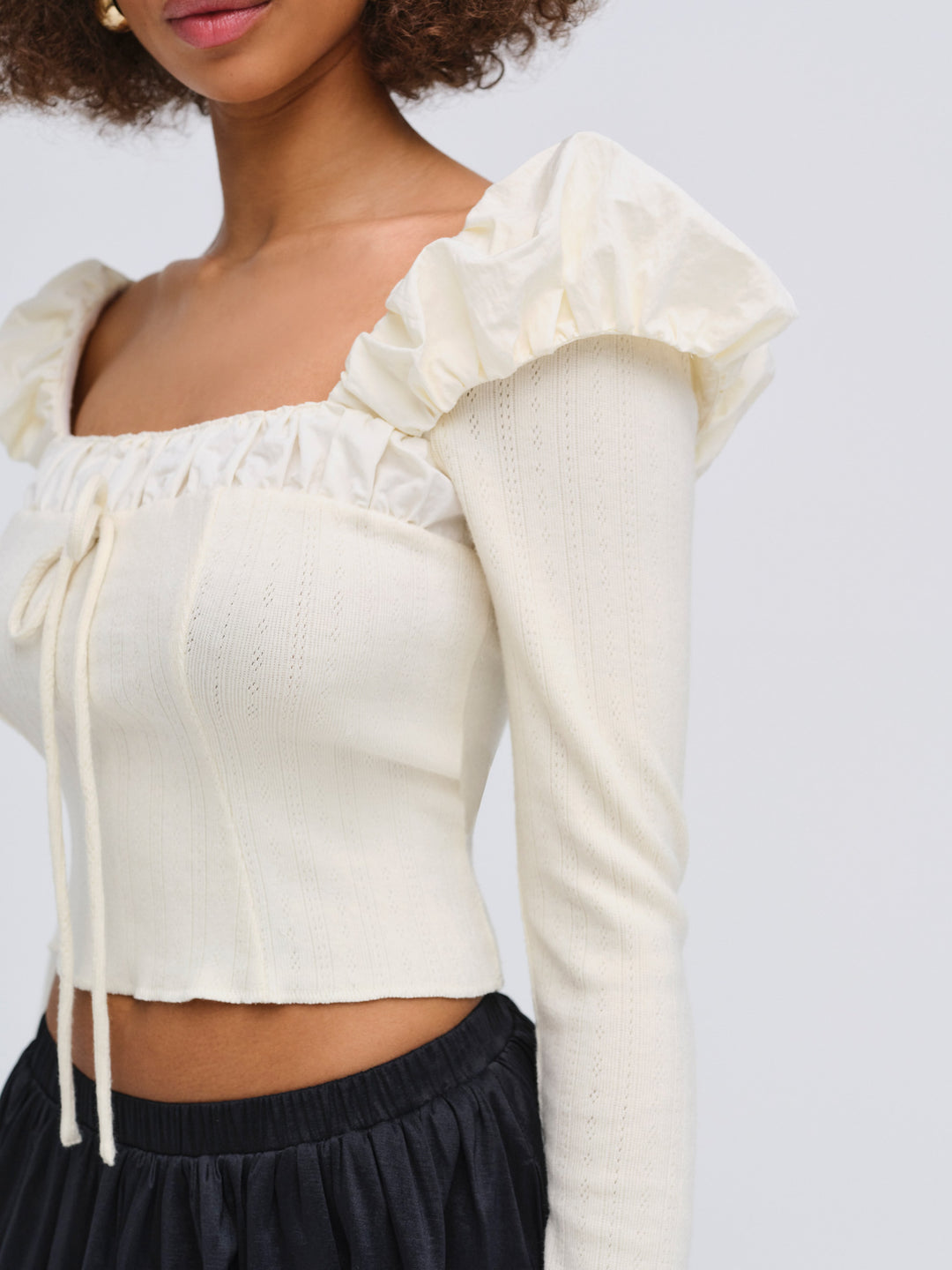 Aliyah Pointelle Top — Cream