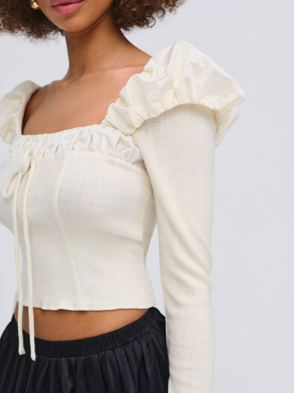 Aliyah Pointelle Top — Cream