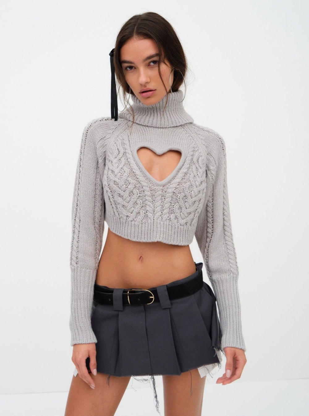 Vera Cropped Cut Out Sweater — Grey