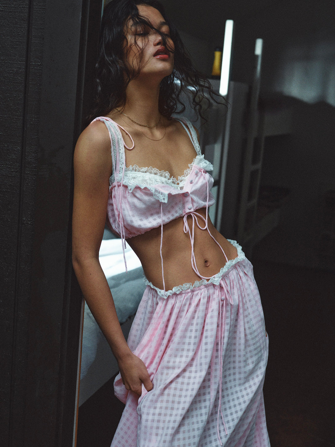 Ginny Gingham Crop Top — Pink