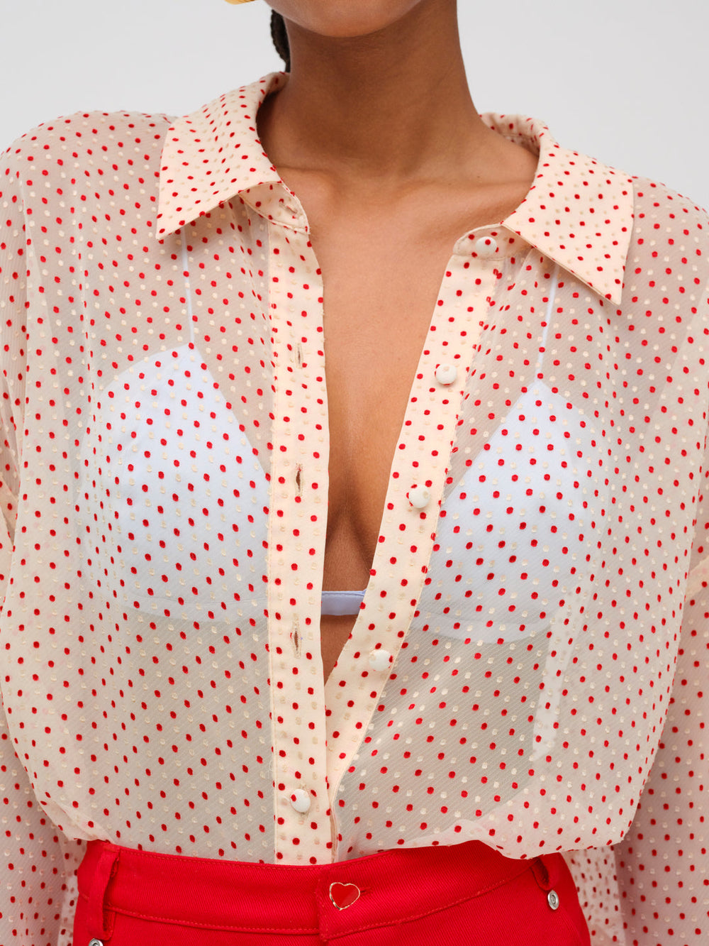 Love Dot Button-Up Top — Cream
