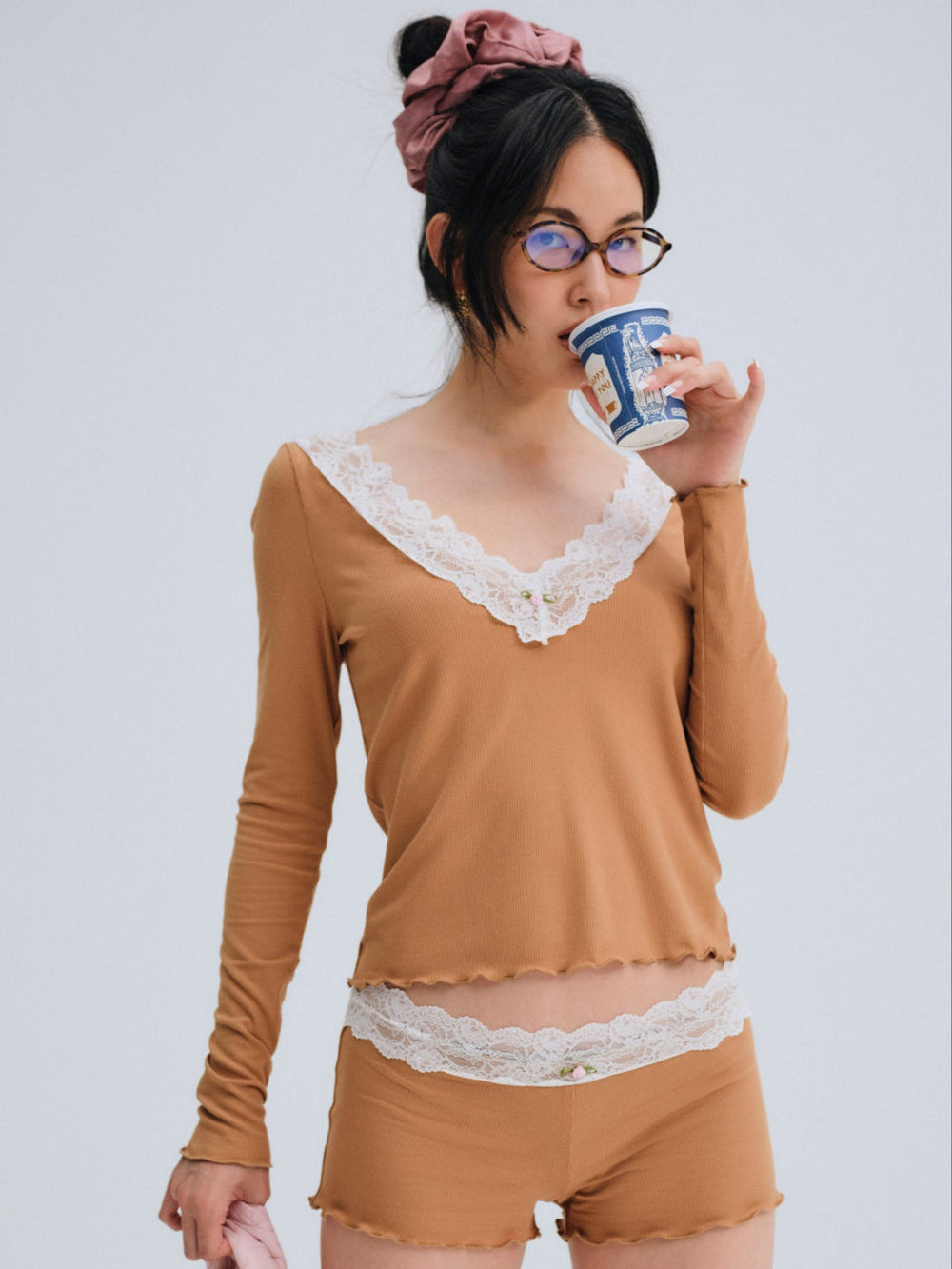 Eisley Ribbed Knit Top — Brown