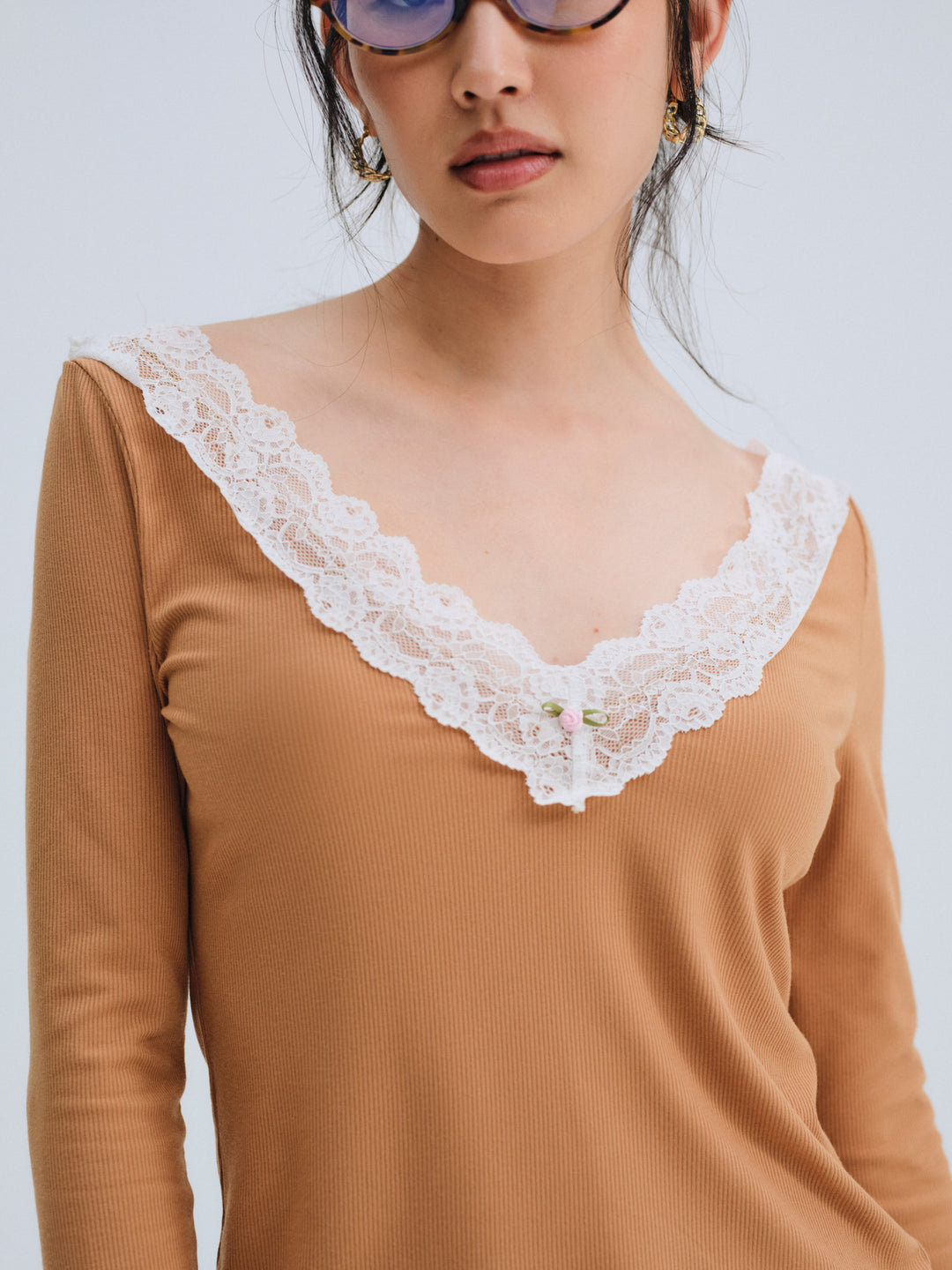 Eisley Ribbed Knit Top — Brown