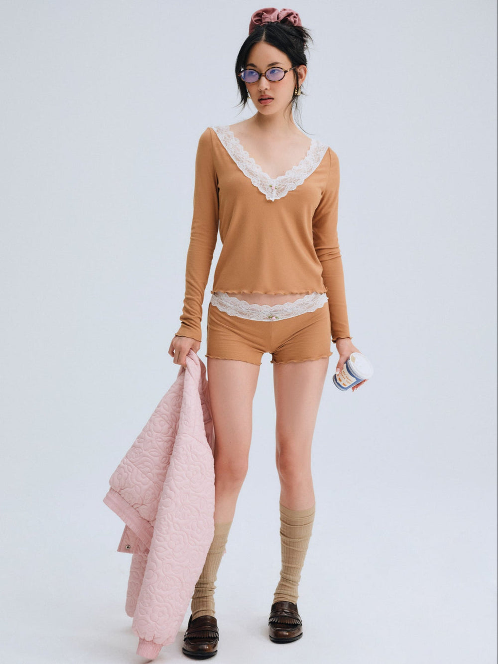 Eisley Ribbed Knit Top — Brown