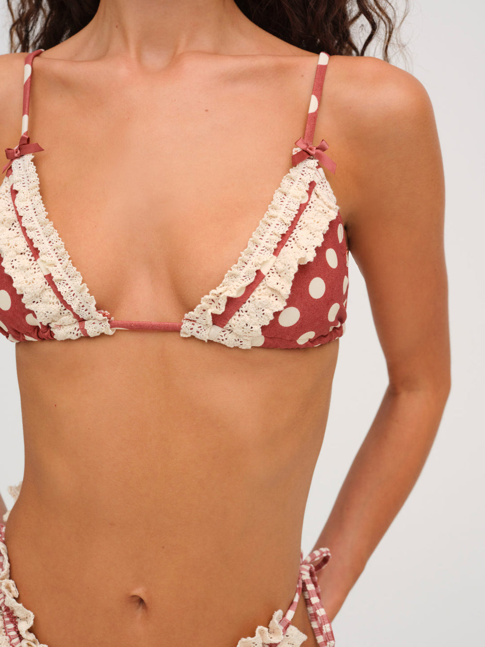 Dolly Dot Triangle Bikini Top — Red