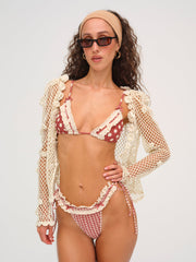 Dolly Dot Triangle Bikini Top — Red