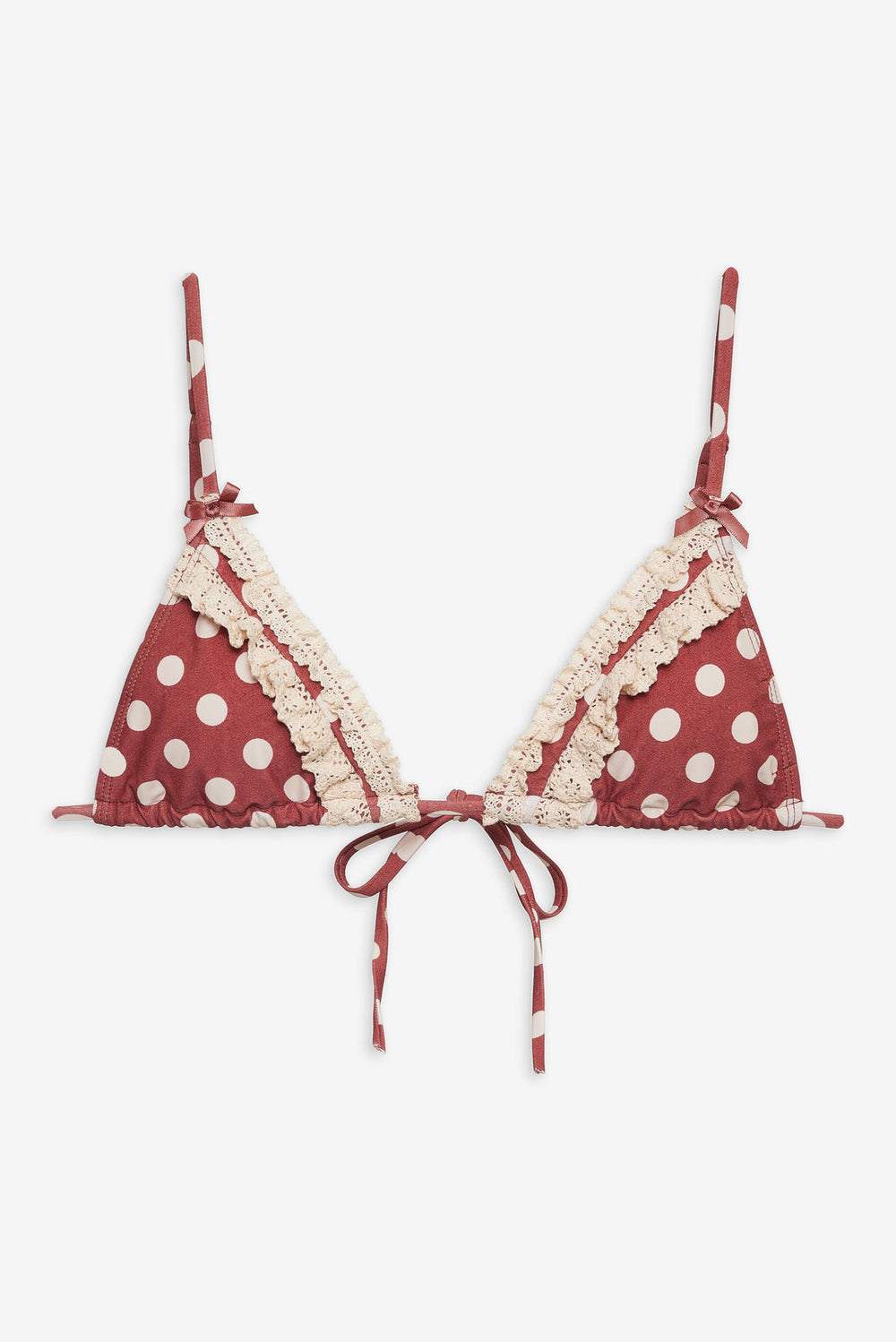 Dolly Dot Triangle Bikini Top — Red