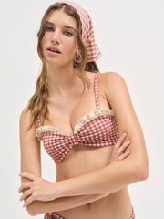 Gingham Bandeau Bikini Top — Red