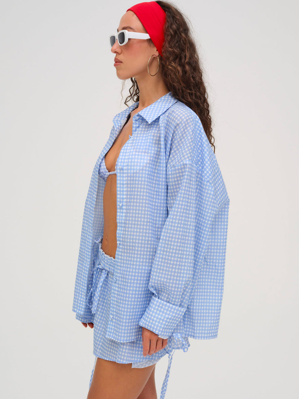 Gingham Button-Down Top — Blue