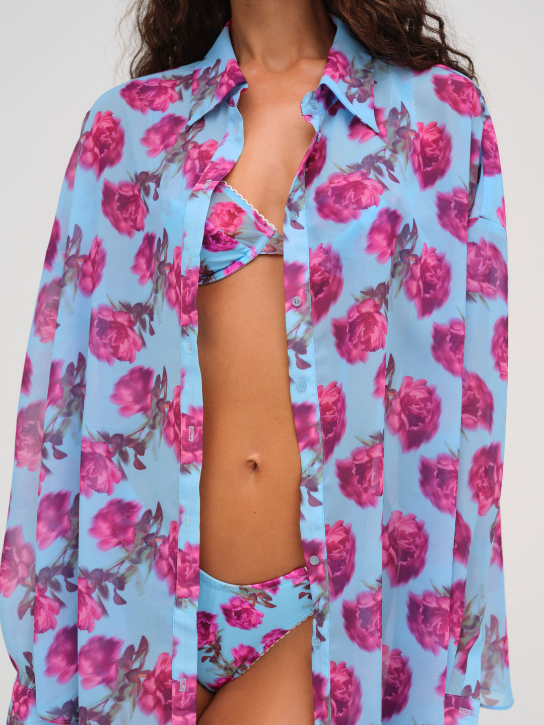 Floral Stems Button-Down Top — Blue