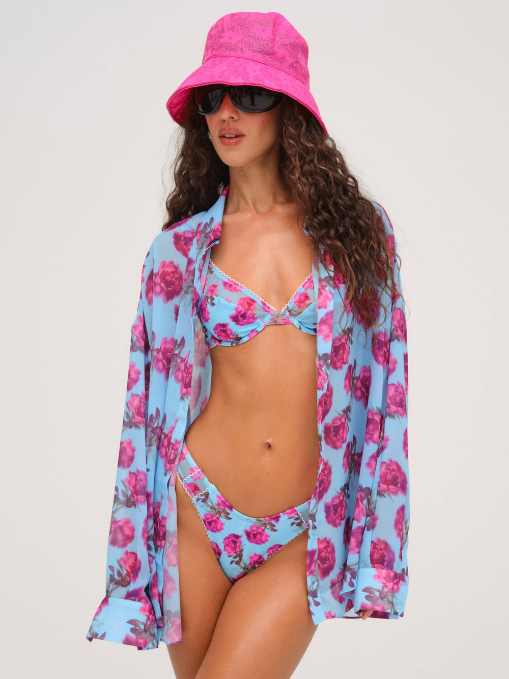 Floral Stems Button-Down Top — Blue