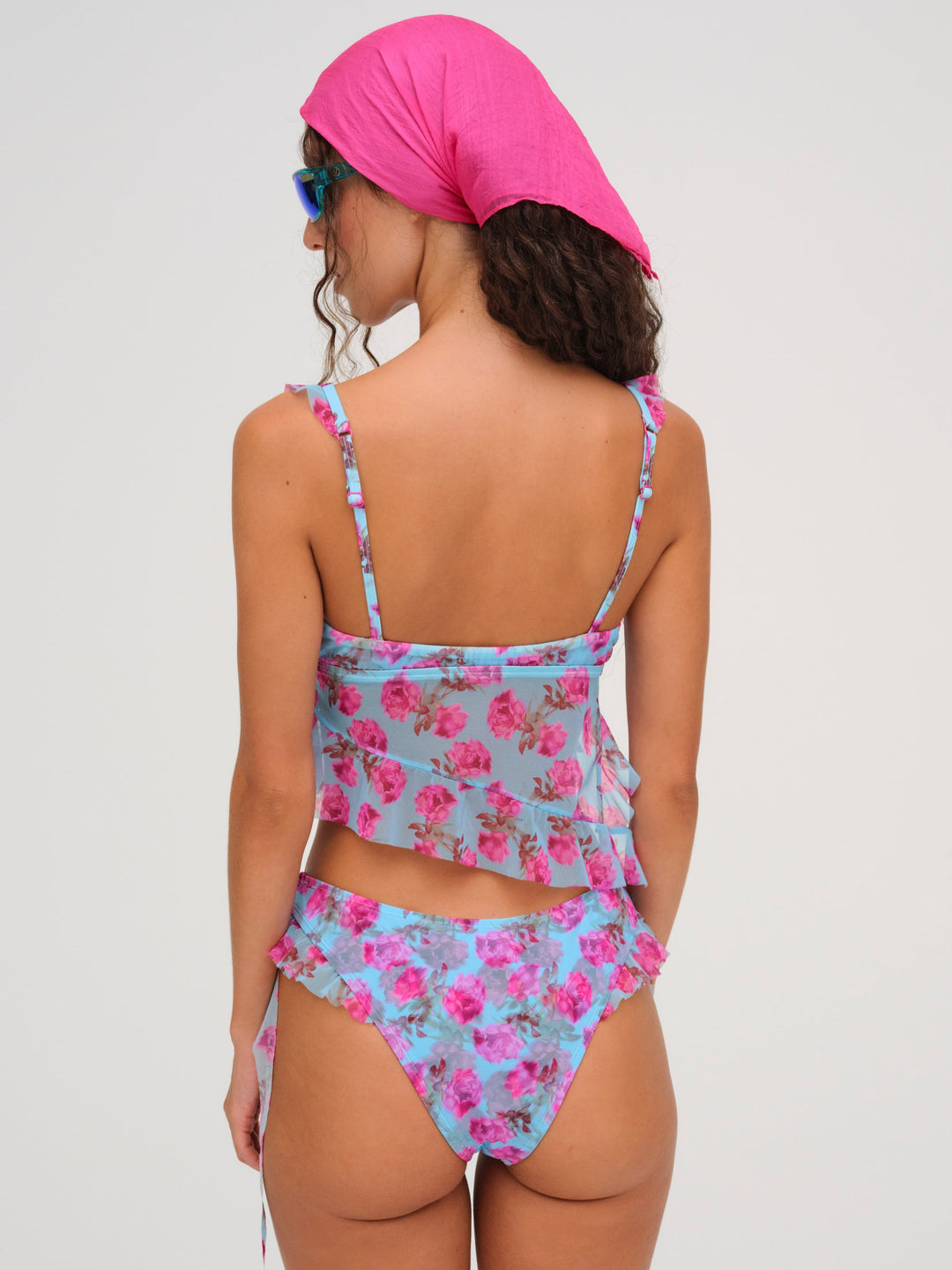 Floral Stems Ruffle Tankini — Blue