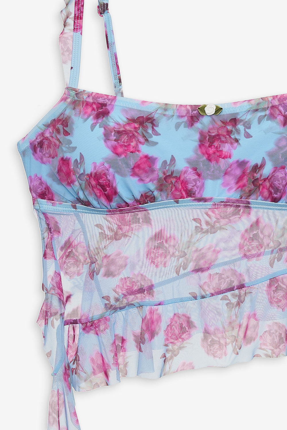 Floral Stems Ruffle Tankini — Blue