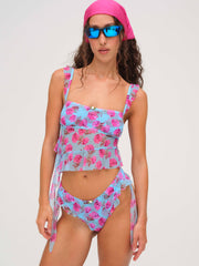 Floral Stems Ruffle Bikini Bottom — Blue