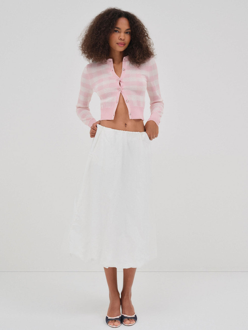 Brushed Gingham Knit Cardigan — Pink